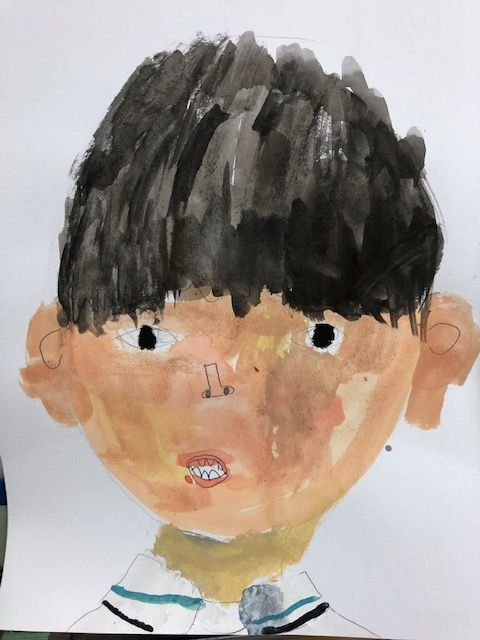 外国人画家の作品 人形を描いたパステル画 実力ある画家の大型